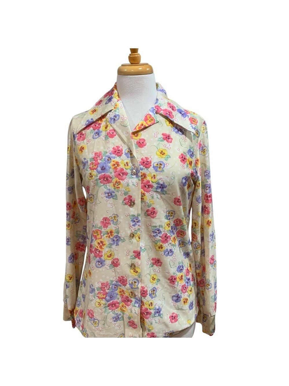 Vntg 70’s Sears dagger collar Multicolor Floral Button Down long sleeved Shirt M